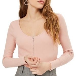 Topshop Pink ZIP Front Bodysuit